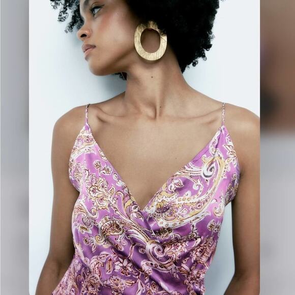 Zara SATIN EFFECT PRINT DRESS Size Small - Picture 11 of 16